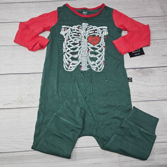 NWT Rags To‎ Raches Toddler Boy Xmas Skeleton Romper Size 2T - Picture 4 of 6